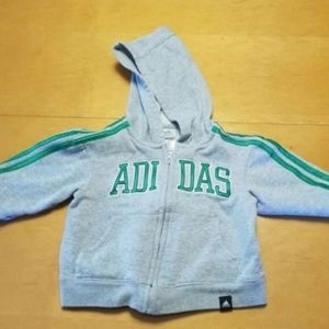 Adidas zip up hoodie. Gray with gray stripes. Sweatshirt.  Cotton.